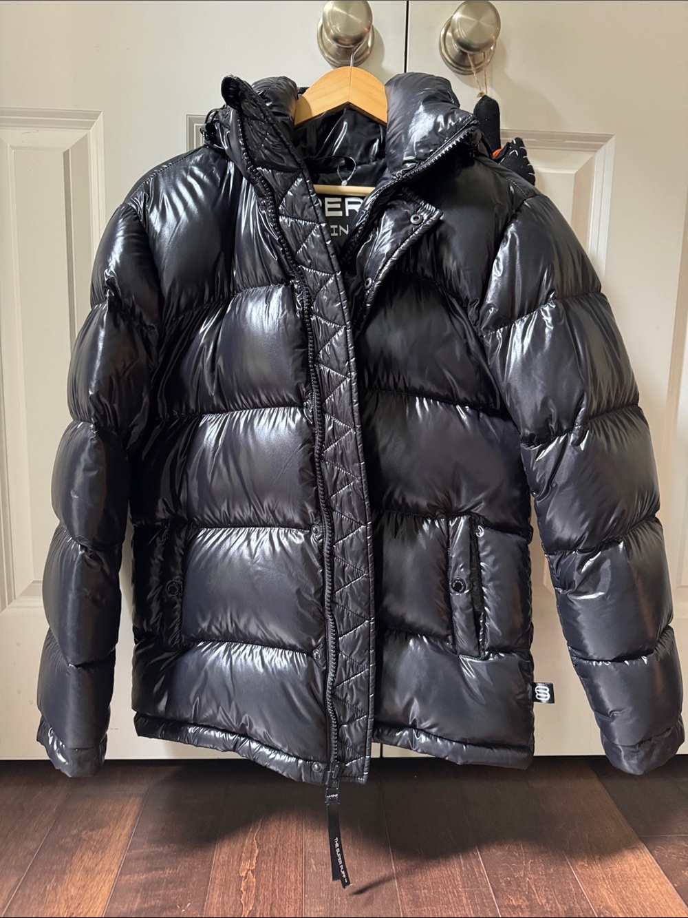 Aritzia Glossy Black Quilted Puffer Jacket with Hood